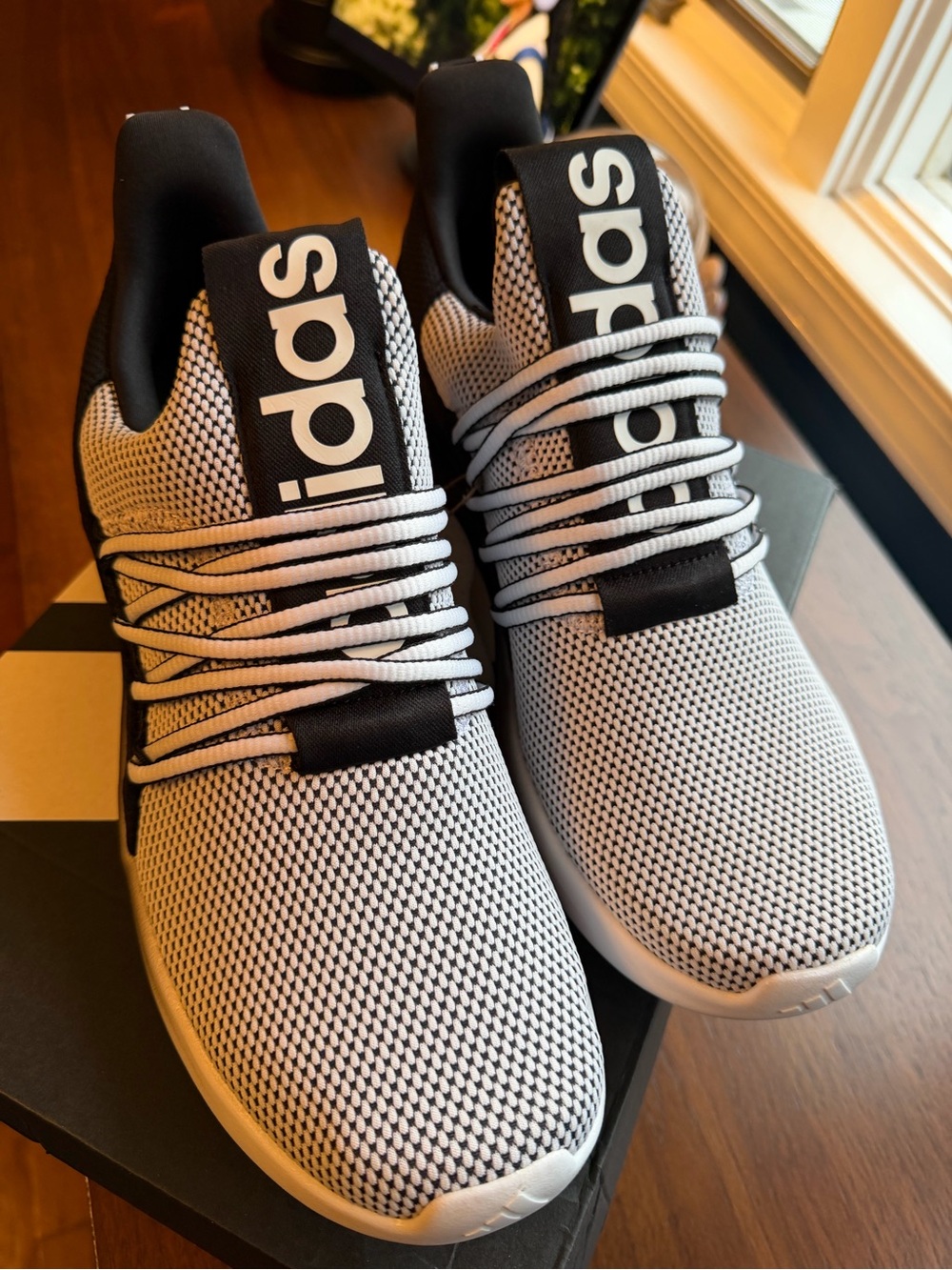 adidas Men's White and Black Knit Athletic Sneakers